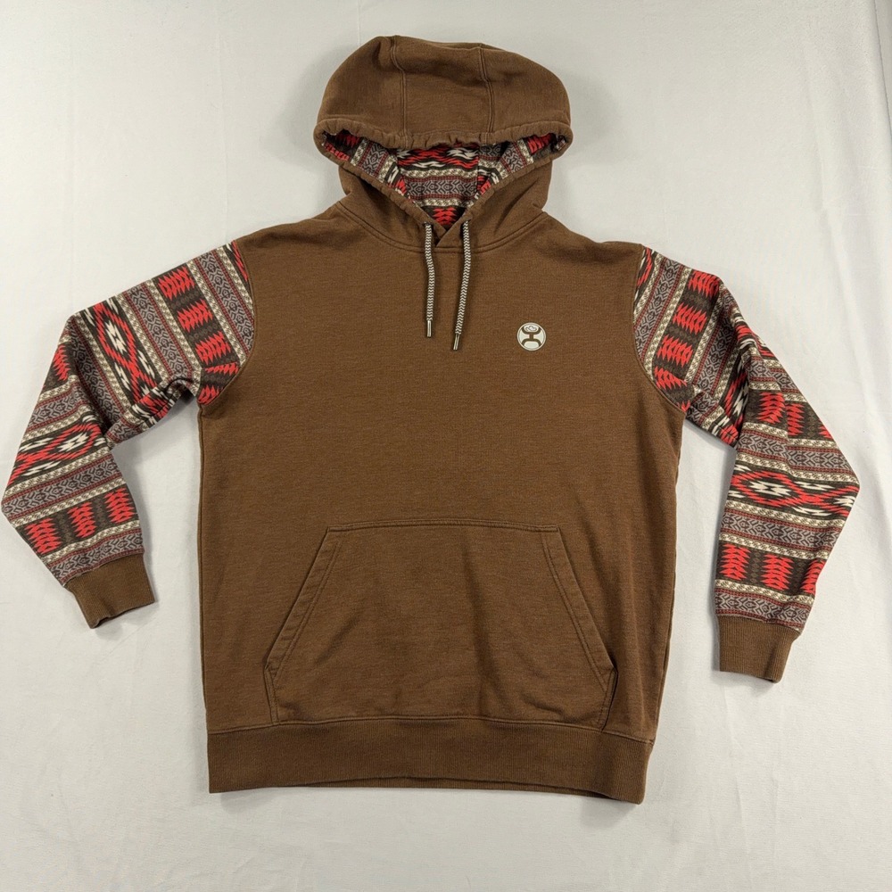 Hooey Hoodie Brown Southwestern Geometric Sleeve‎ Pullover Mens Size Medium